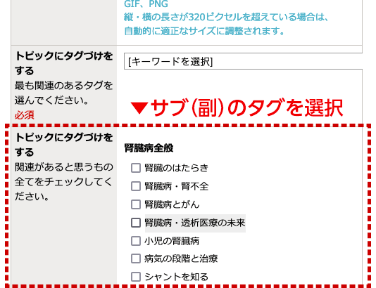 トピックにタグ付け、サブのタグ